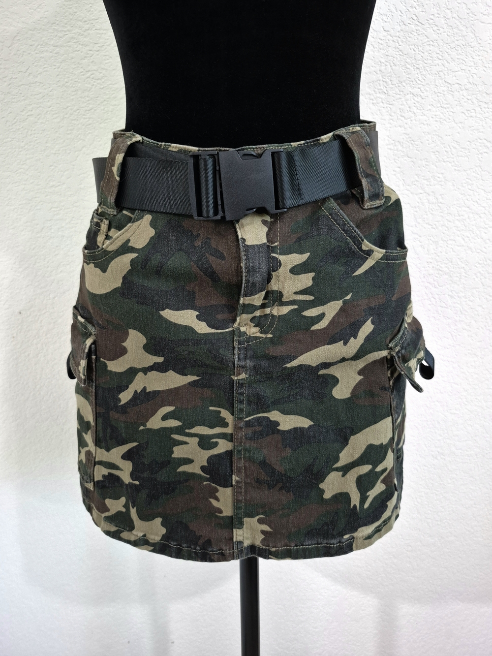 Almost Famous Green Brown Camo Mini Skirt with Belt
